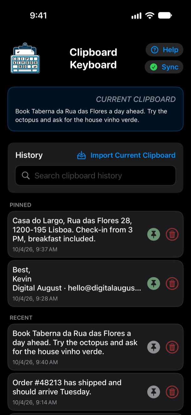 ClipboardKeyboard: Home, dark