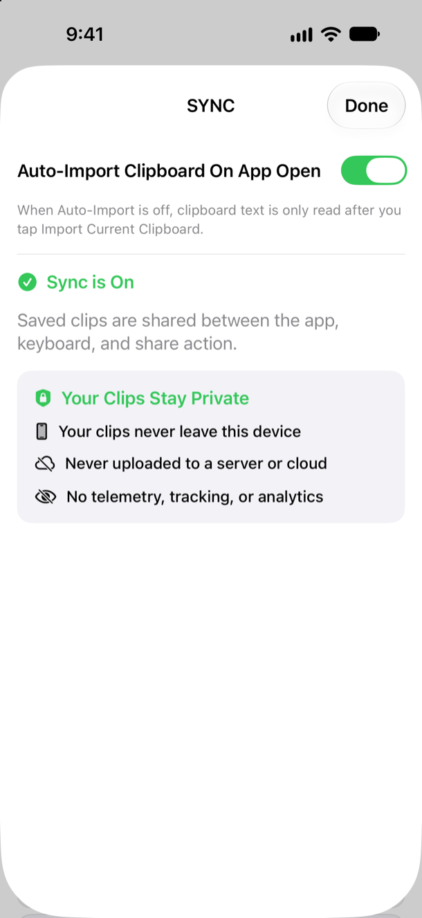 ClipboardKeyboard: Sync & privacy