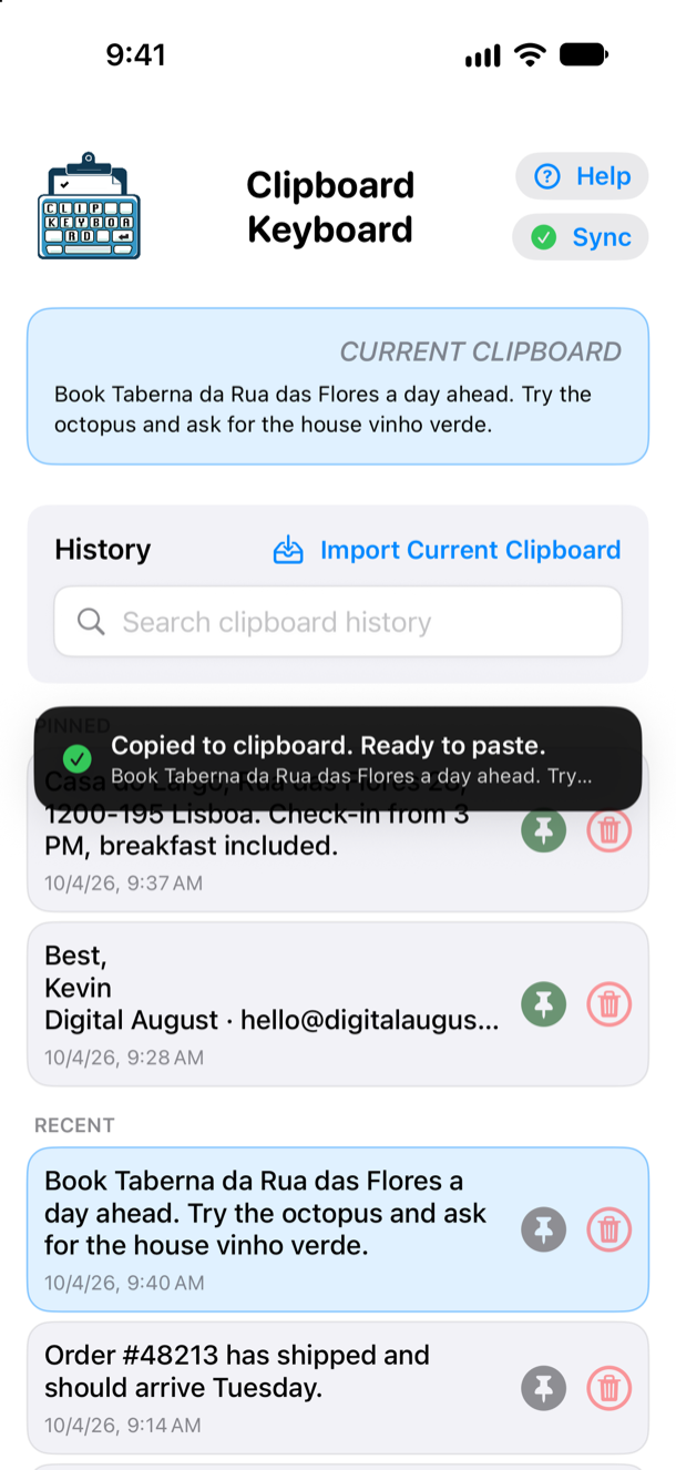 ClipboardKeyboard: Tap to copy