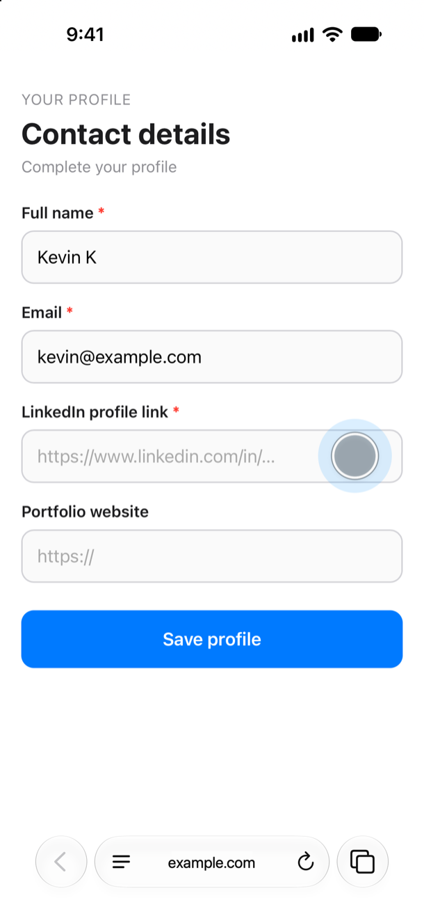 Tapping a LinkedIn profile link field in a form