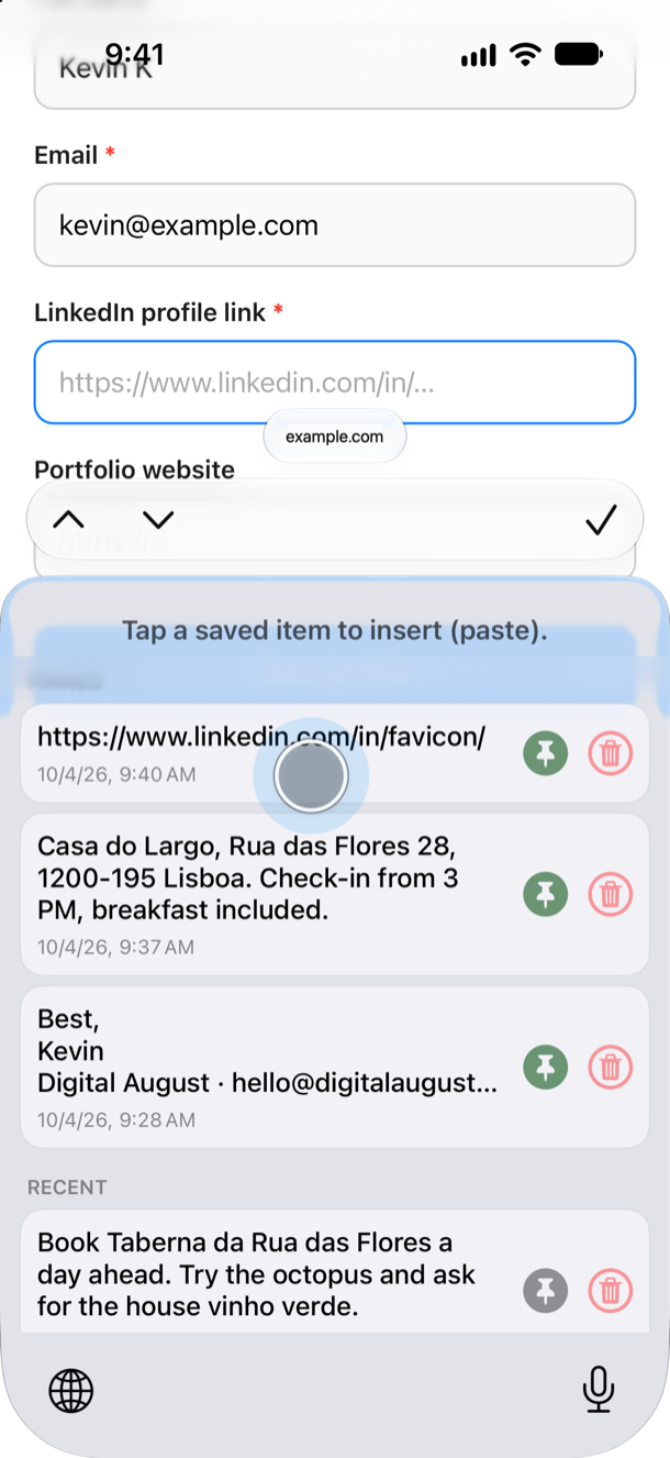 Tapping a saved LinkedIn link in ClipboardKeyboard